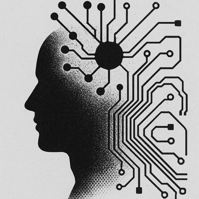 Halftone illustration of an AI neural concept