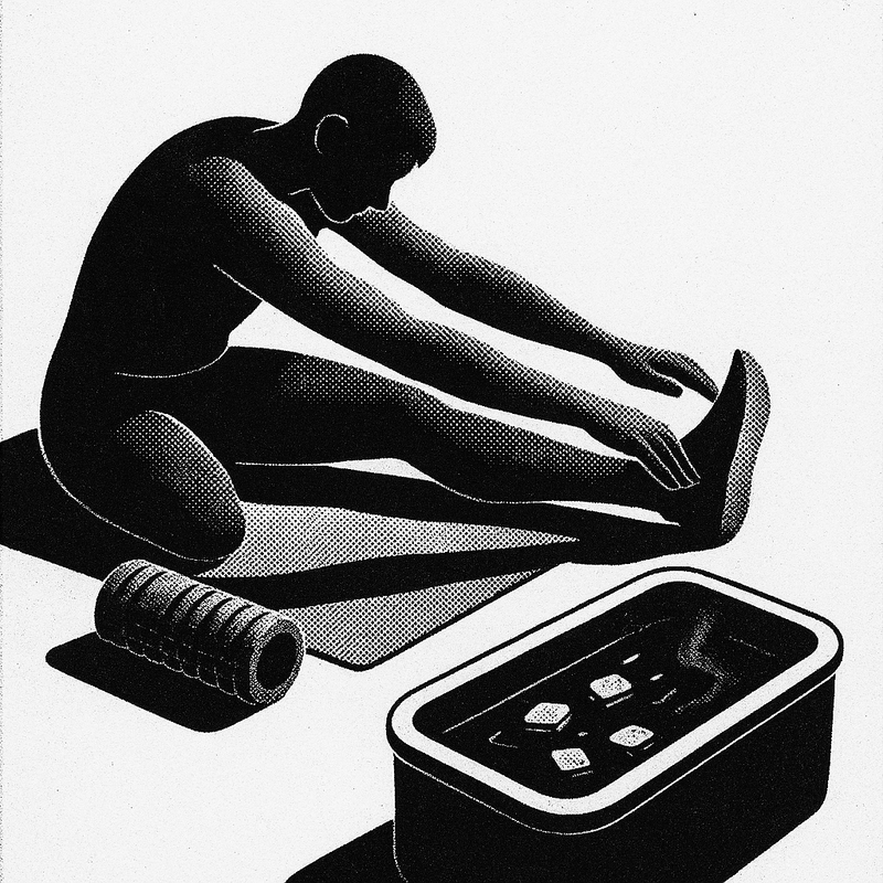 Halftone illustration of stretching and cold plunge recovery